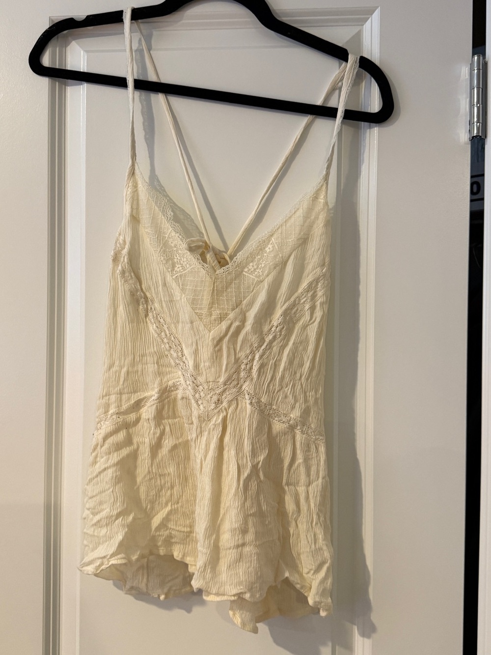 Cream Lace-Trim Spaghetti Strap Cami